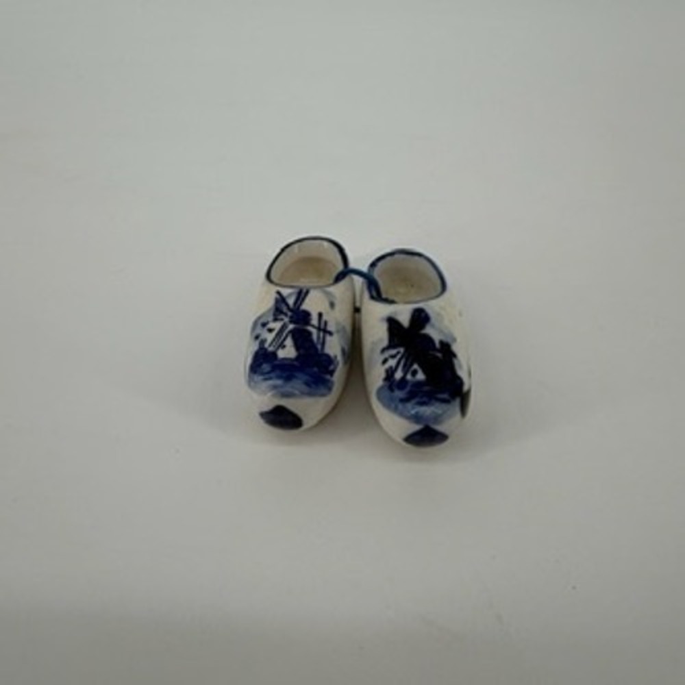 Vintage Hand Painted Ceramic Miniature Dutch Clogs Blue White Windmill Figurines